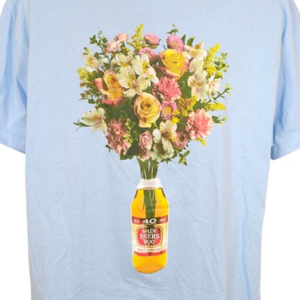Beer T Shirt Mens Size XL Blue 40 Oz Olde English E 800 Flowers Bouquet USA
